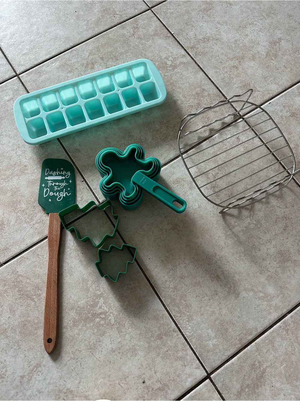 Kitchen Baking Tool Set - Teal Green Measuring Cups, Spatula & Cookie Cutters